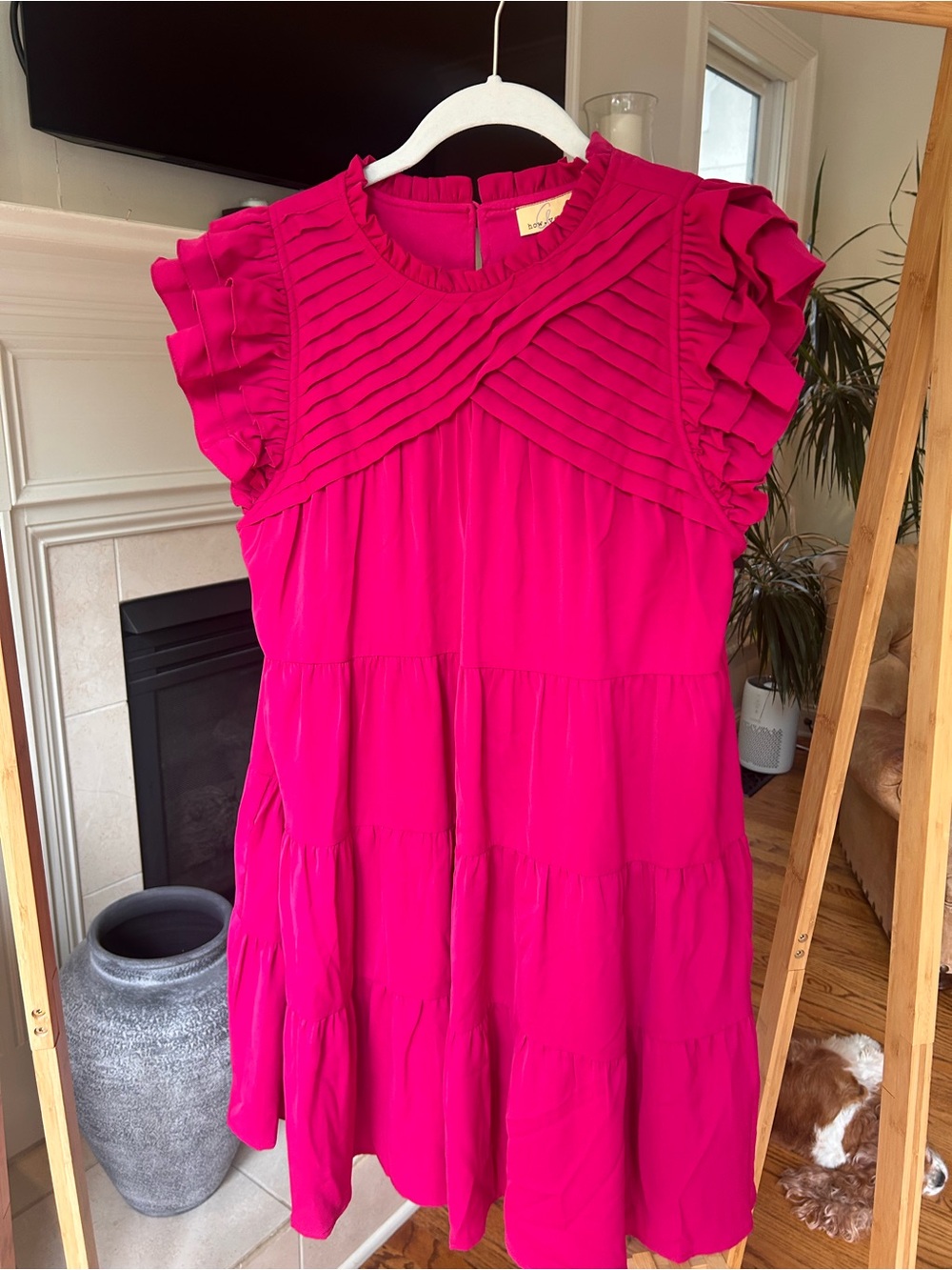 *can’t ship until 05/16* Bright Pink Ruffle Sleeve Tiered Dress